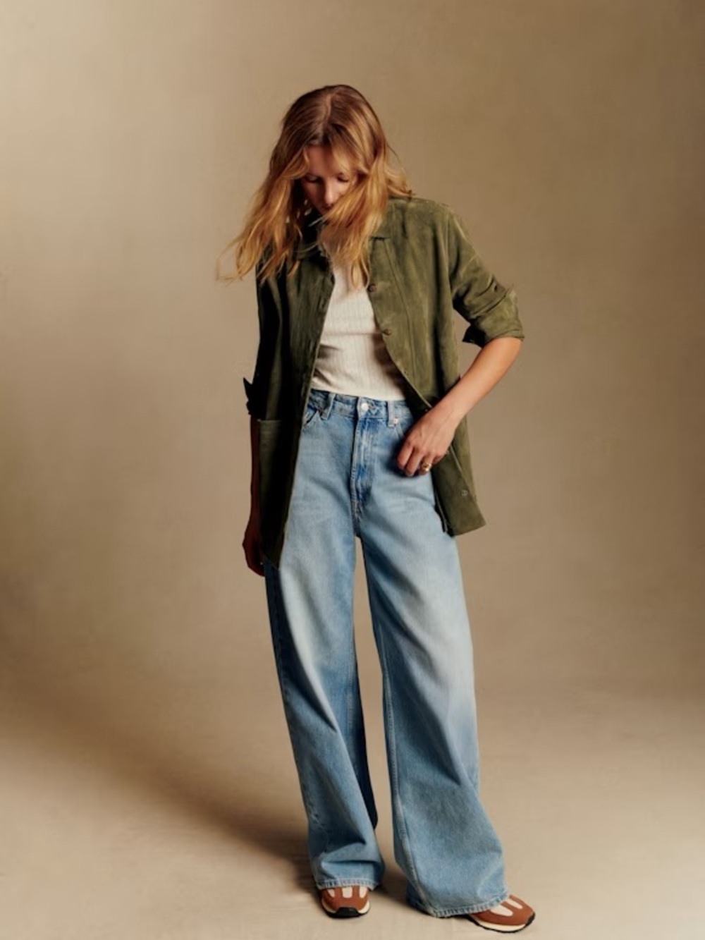 Sezane Will Jacket in Olive Suede
